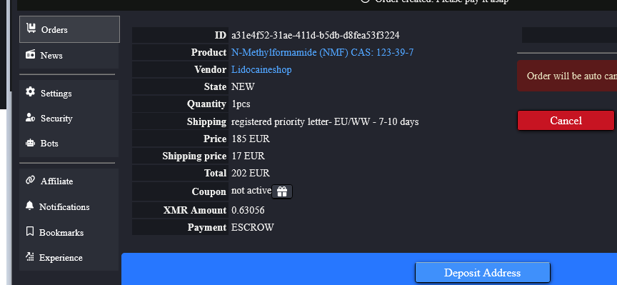 DarkMatter Market interface showcasing various product categories and security features